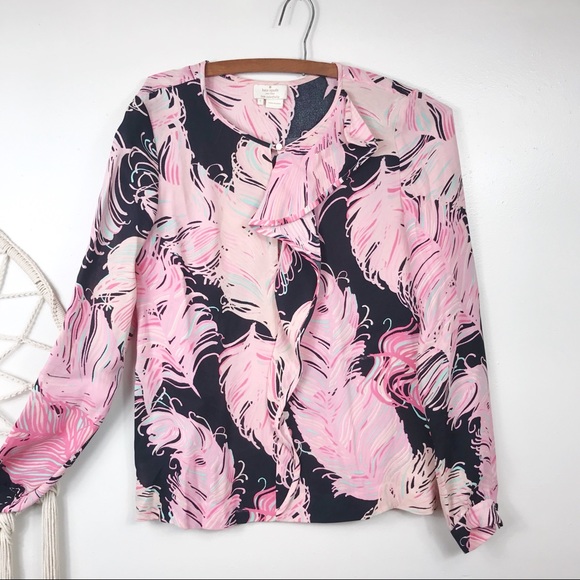 kate spade Tops - Kate Spade Regal Plumes Pink Feather Blouse